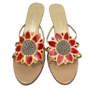 Jonathan Martin Charo Slide Y2K Sunflower Sandals Kitten Heel Size 9 Beachy Boho